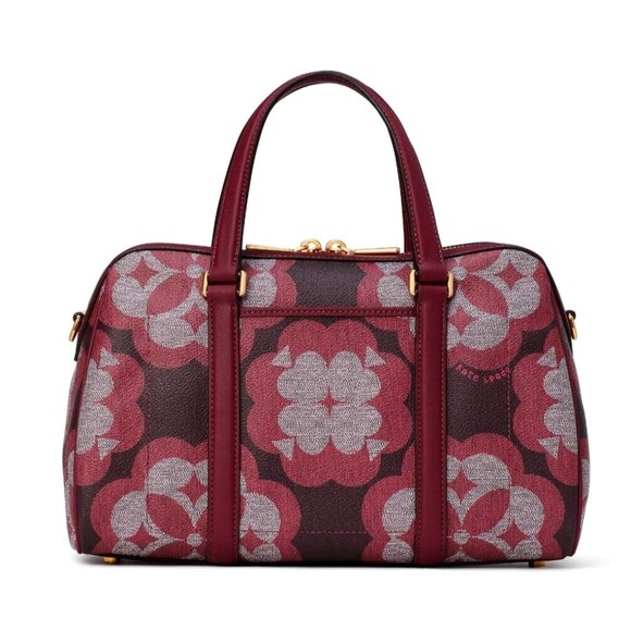 New Kate Spade Spade Flower Monogram Coated Canvas Satchel Garnet Rose - Picture 1 of 6